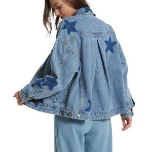 NWT Ee:some denim jacket with stars oversized size Small S